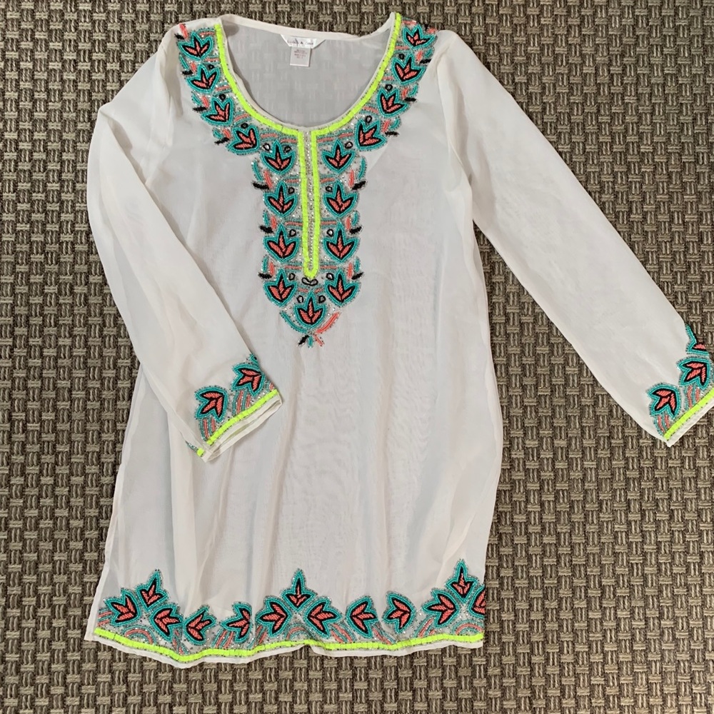 White swimsuit beaded cover-up